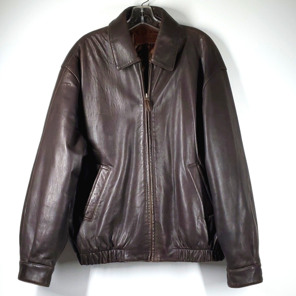Brooks Brothers Lambskin Leather Bomber Jacket Brown Mens L XL EUC
